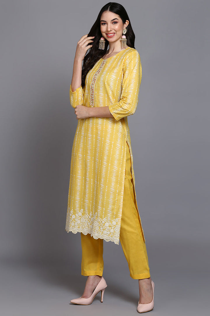 Yellow-Rayon-Blend-Printed-Straight-3-Piece-Kurta-Set
