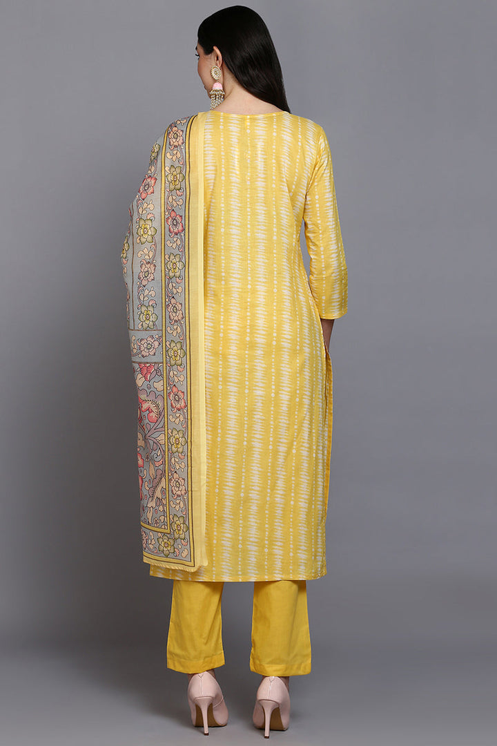 Yellow-Rayon-Blend-Printed-Straight-3-Piece-Kurta-Set