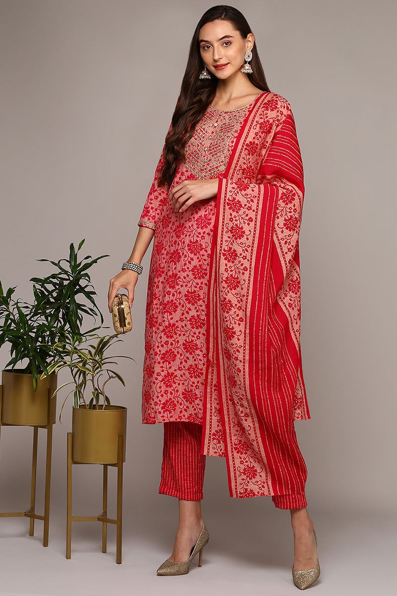 Pink-Silk-Blend-Printed-Straight-Suit-Set