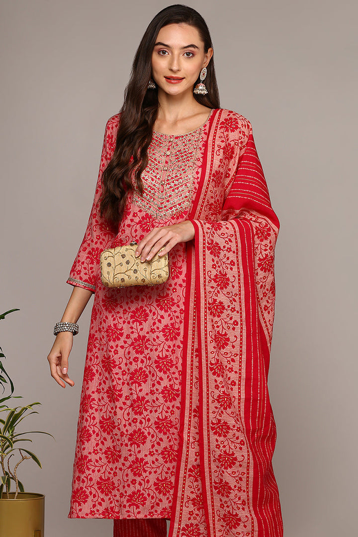 Pink-Silk-Blend-Printed-Straight-Suit-Set