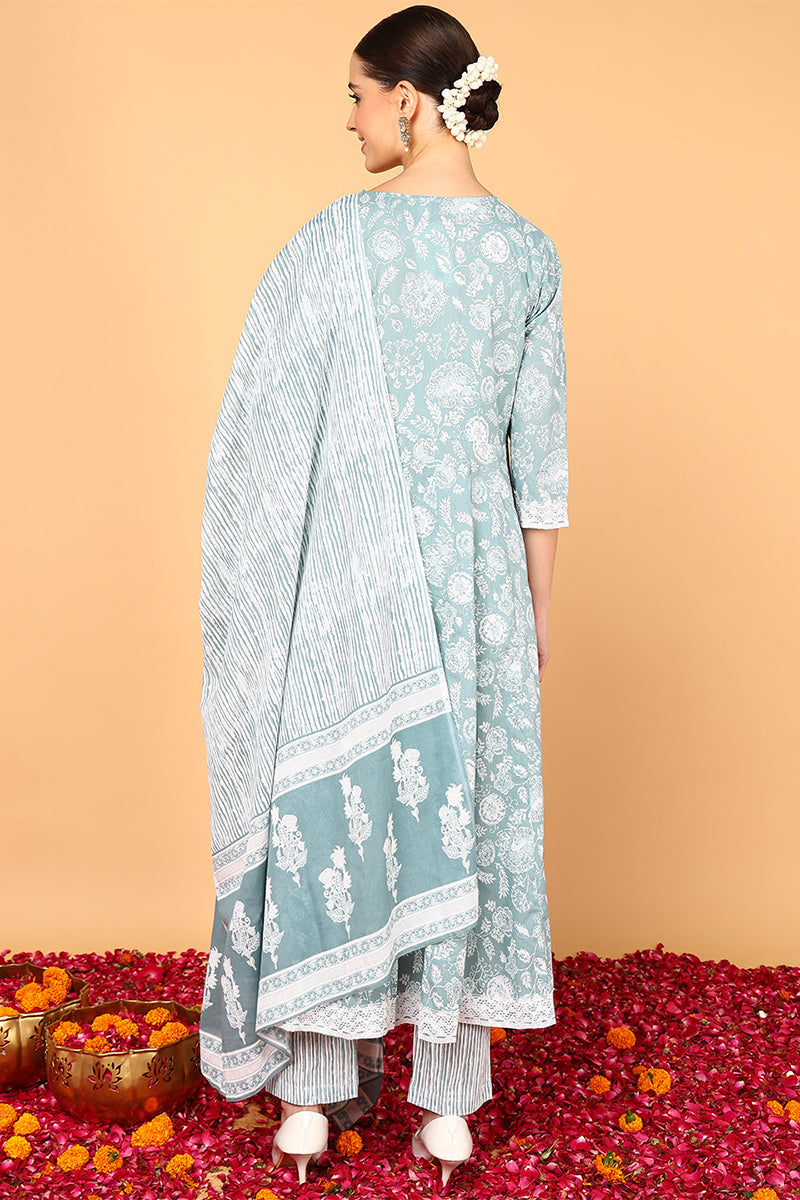 ZERESOUQ-Sea-Green-Cotton-Ethnic-Motifs-Yoke-Design-3-Piece-Kurta-Set