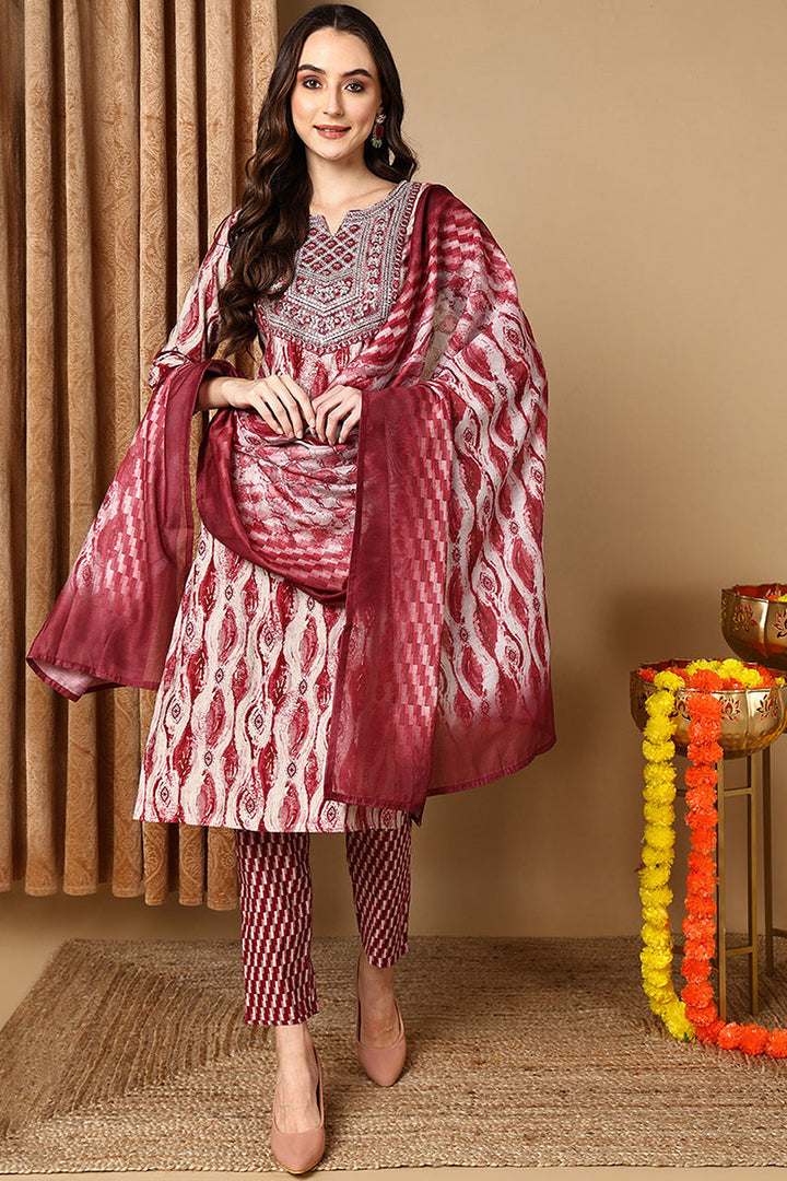 Maroon-Pure-Cotton-Printed-Ethnic-Motifs-Yoke-Design-Suit-Set