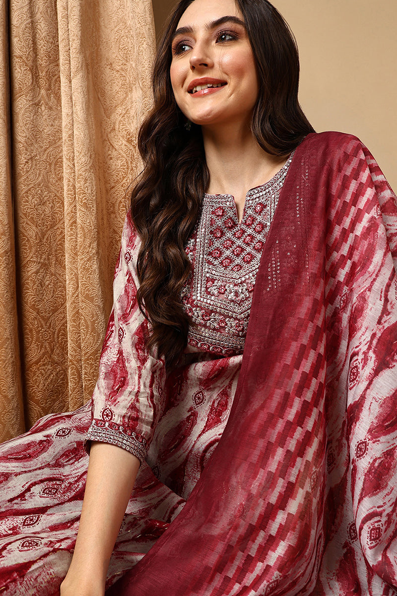 Maroon-Pure-Cotton-Printed-Ethnic-Motifs-Yoke-Design-Suit-Set