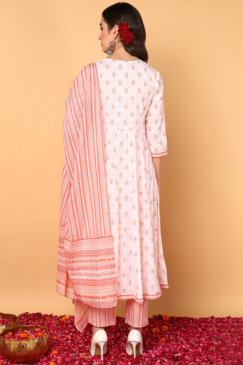 Peach-Cotton-Ethnic-Motifs-Yoke-Design-Flared-3-Piece-Kurta-Set