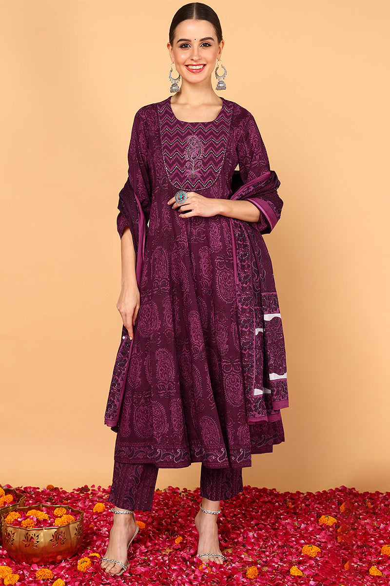 ZERESOUQ-Magenta-Cotton-Ethnic-Motifs-Yoke-Design-3-Piece-Kurta-Set