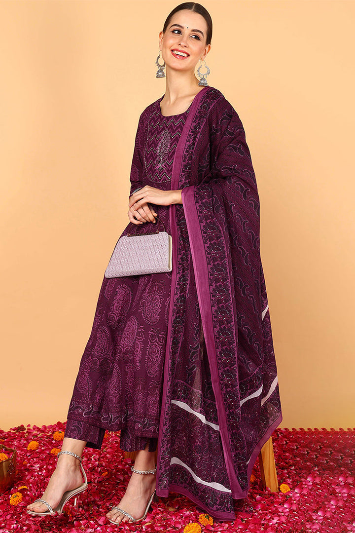 ZERESOUQ-Magenta-Cotton-Ethnic-Motifs-Yoke-Design-3-Piece-Kurta-Set