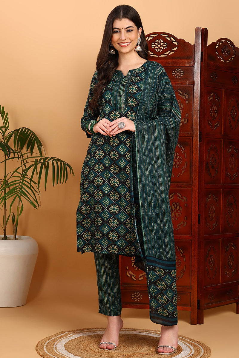 Green-Rayon-Blend-Ethnic-Motifs-Straight-3-Piece-Kurta-Set