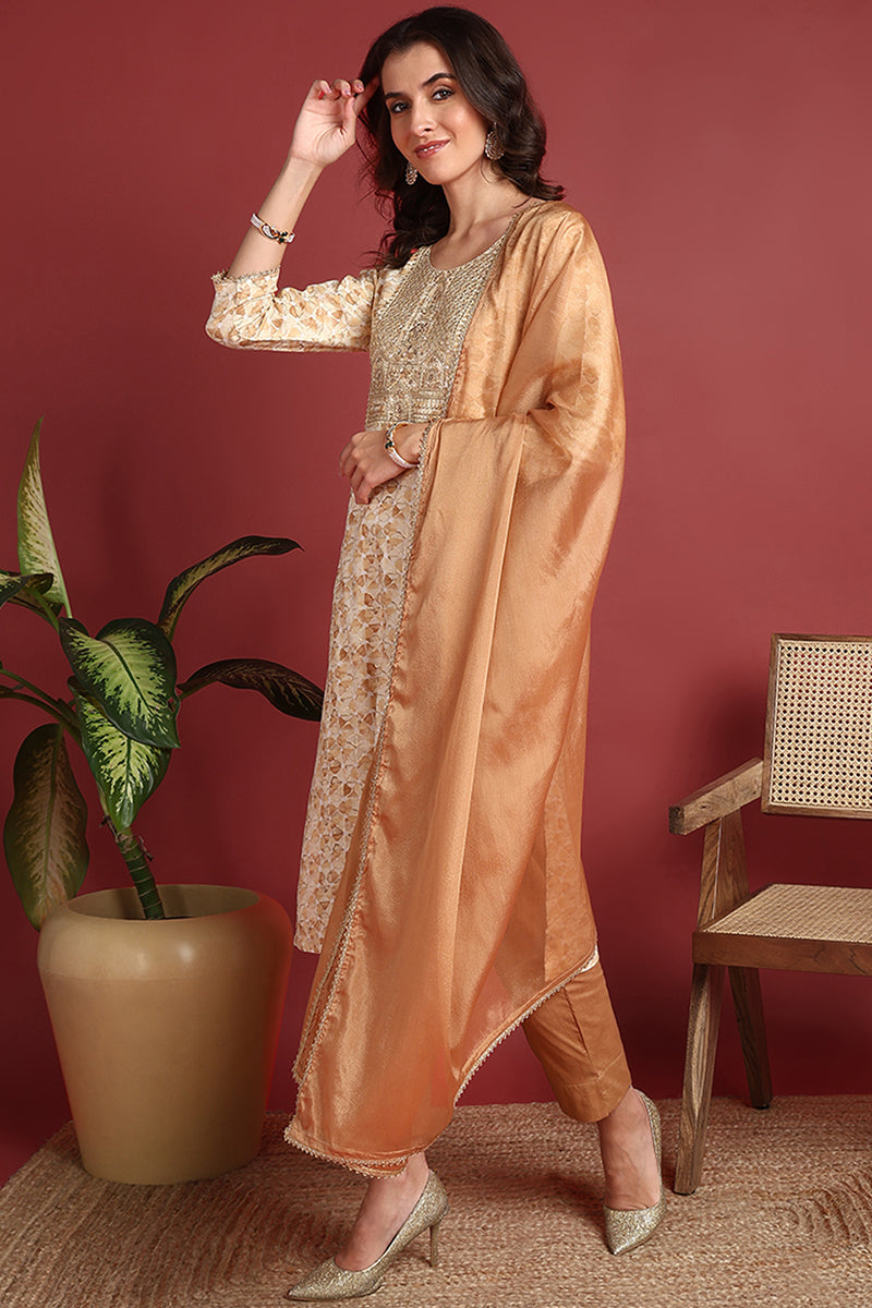 Brown-Viscose-Rayon-Embroidered-Straight-3-Piece-Kurta-Set