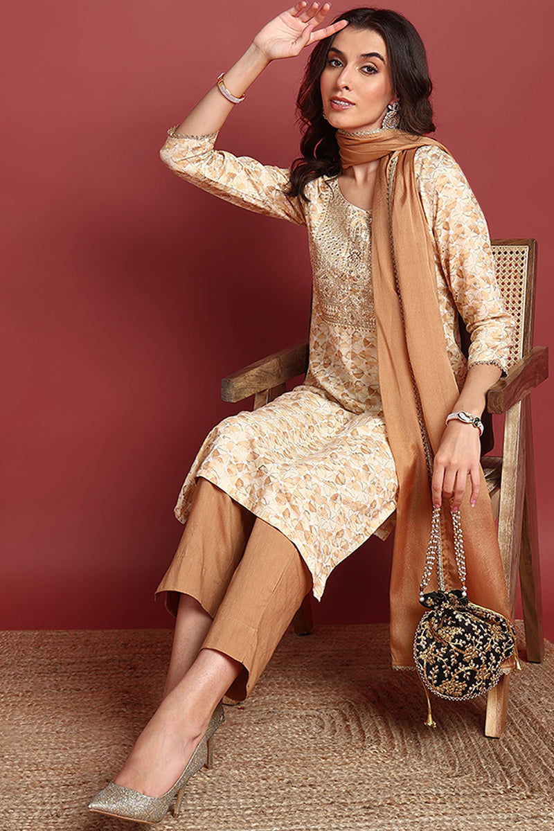 Brown-Viscose-Rayon-Embroidered-Straight-3-Piece-Kurta-Set