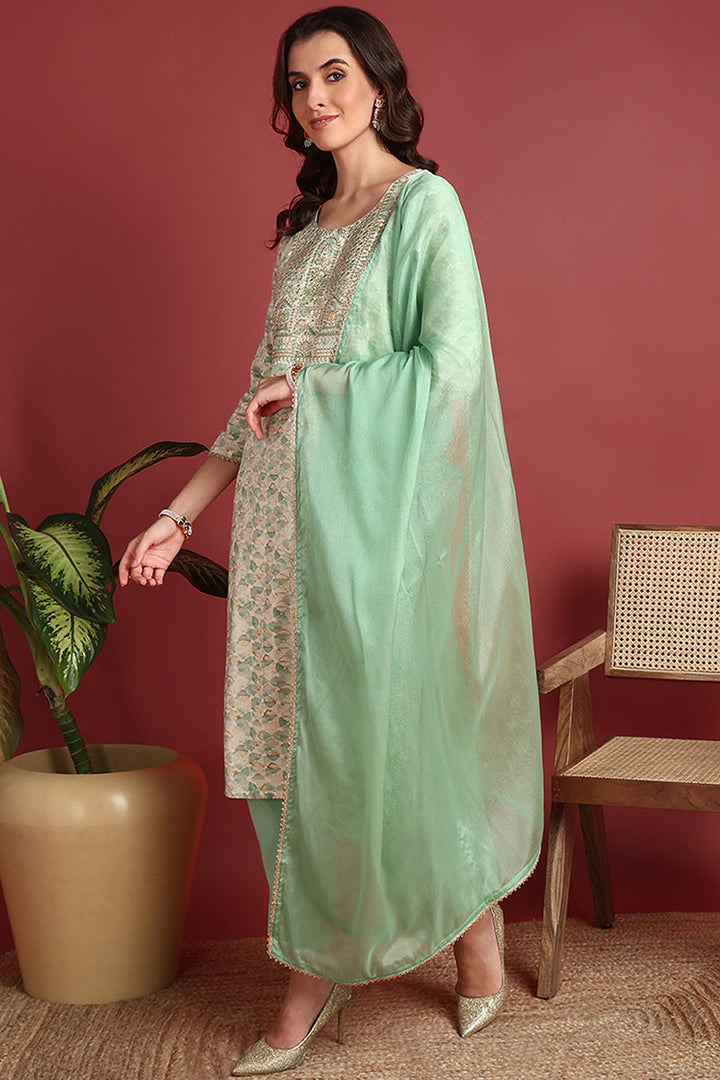 Green-Viscose-Rayon-Embroidered-Straight-3-Piece-Kurta-Set