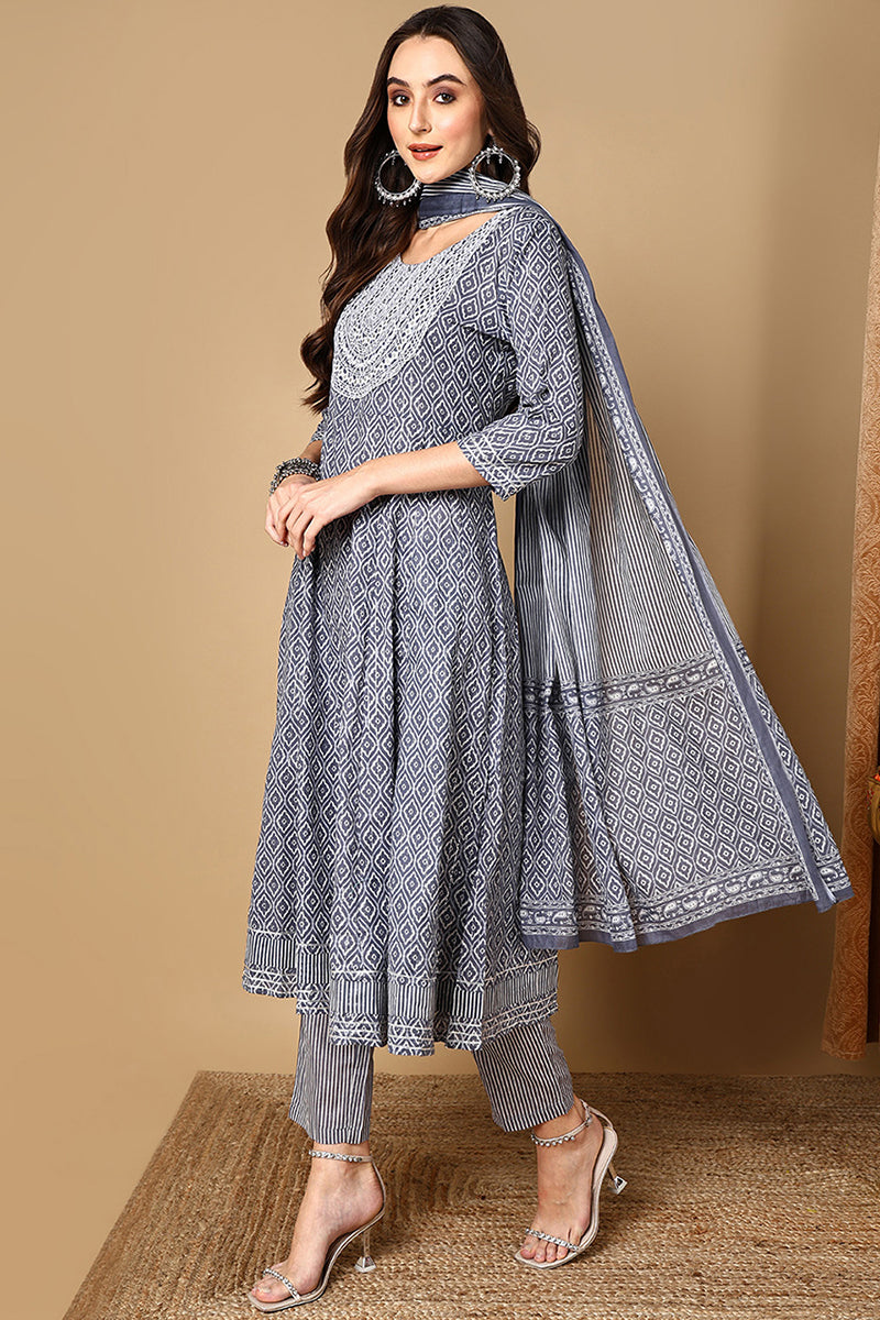 Grey-Rayon-Blend-Geometric-Printed-A-Line-Kurta-Set