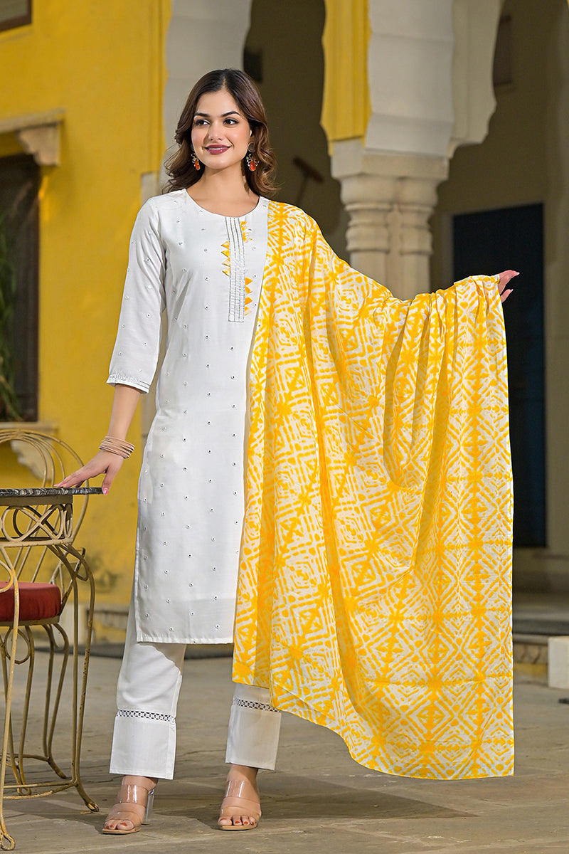 Yellow-Rayon-Blend-Solid-Embroidered-Straight-Kurta-Set
