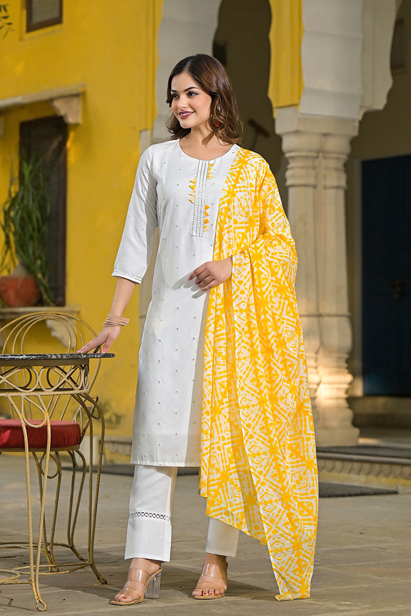 Yellow-Rayon-Blend-Solid-Embroidered-Straight-Kurta-Set