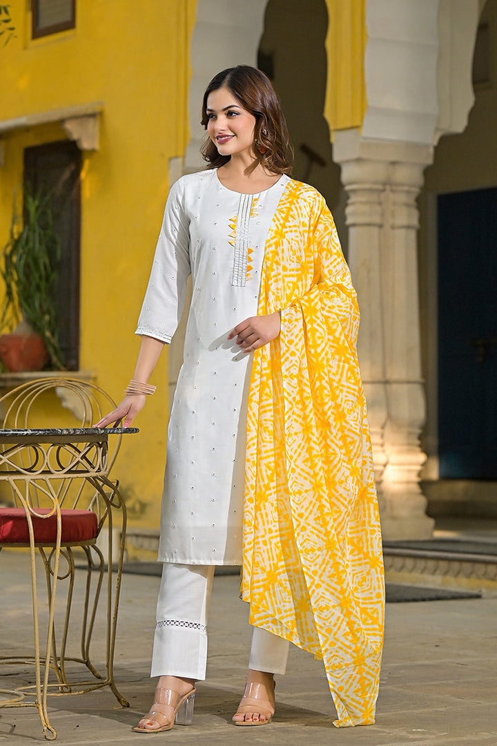 Yellow-Rayon-Blend-Solid-Embroidered-Straight-Kurta-Set