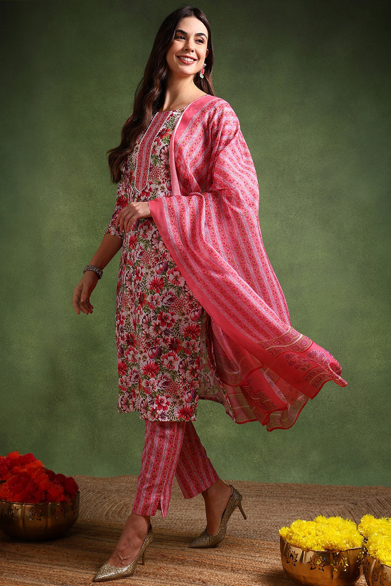 White-Rayon-Blend-Floral-Printed-Straight-3-Piece-Kurta-Set