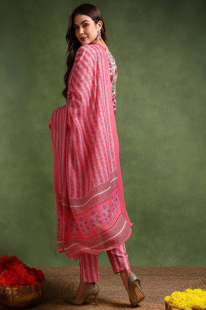 White-Rayon-Blend-Floral-Printed-Straight-3-Piece-Kurta-Set