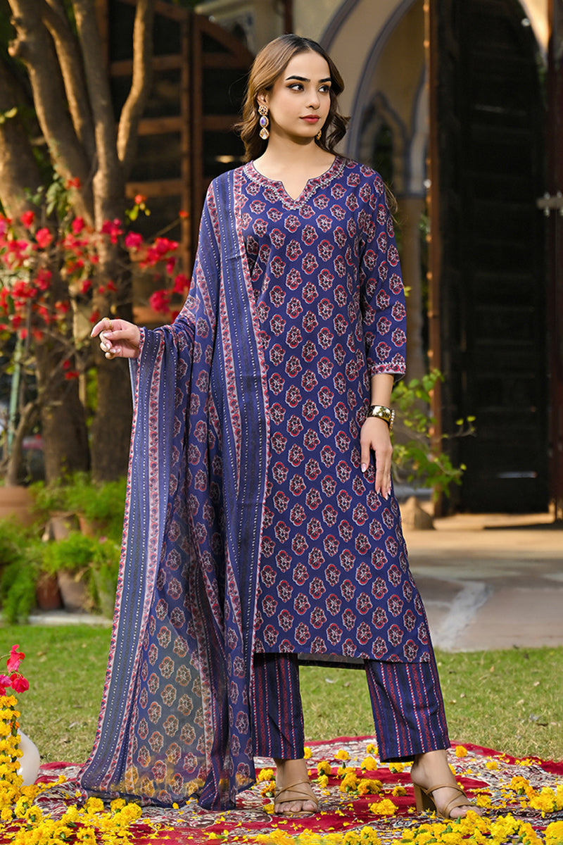 Navy-Blue-Rayon-Blend-Floral-Printed-Straight-3-Piece-Kurta-Set