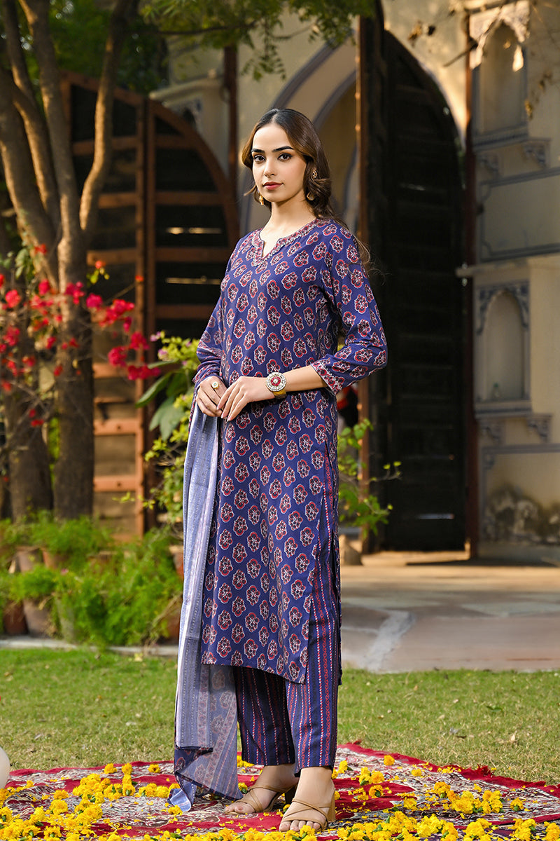 Navy-Blue-Rayon-Blend-Floral-Printed-Straight-3-Piece-Kurta-Set
