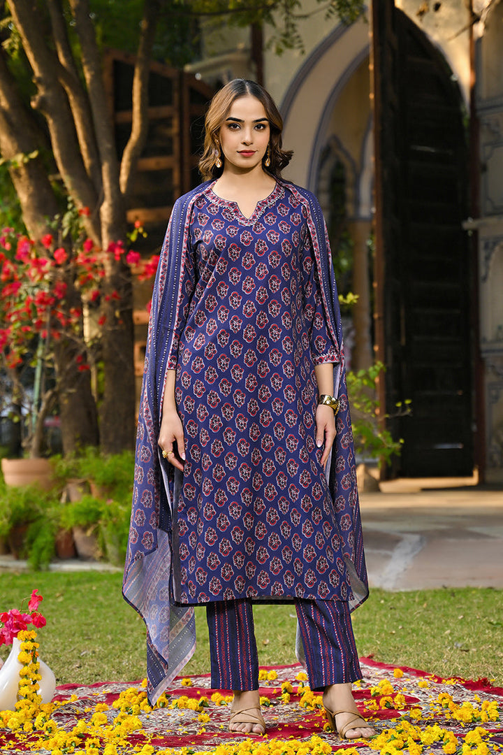 Navy-Blue-Rayon-Blend-Floral-Printed-Straight-3-Piece-Kurta-Set