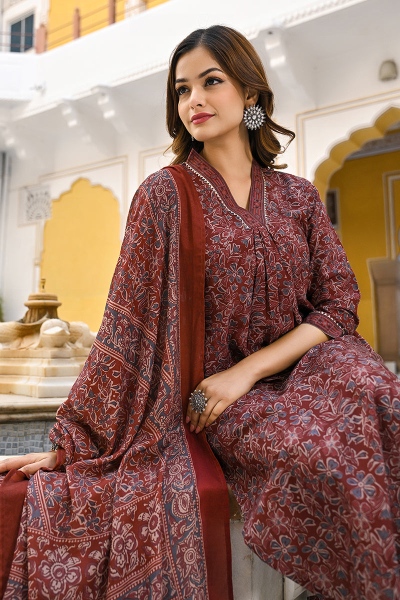 Maroon-Rayon-Blend-Floral-Printed-Straight-3-Piece-Kurta-Set