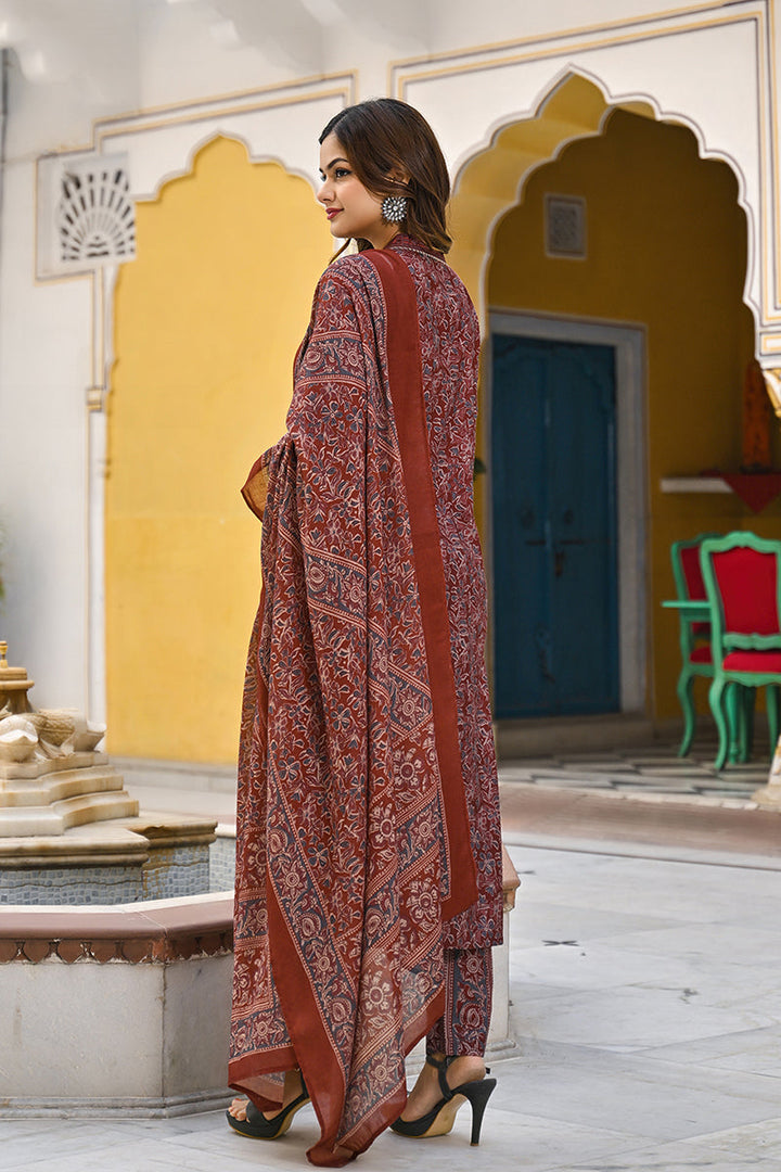Maroon-Rayon-Blend-Floral-Printed-Straight-3-Piece-Kurta-Set