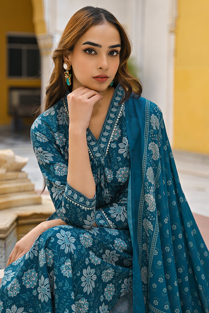 Blue-Rayon-Blend-Floral-Printed-Straight-3-Piece-Kurta-Set