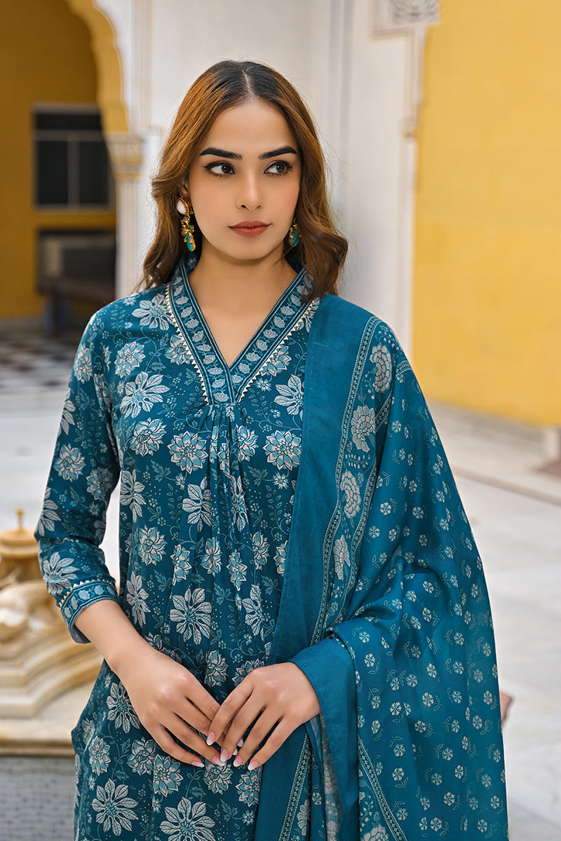 Blue-Rayon-Blend-Floral-Printed-Straight-3-Piece-Kurta-Set
