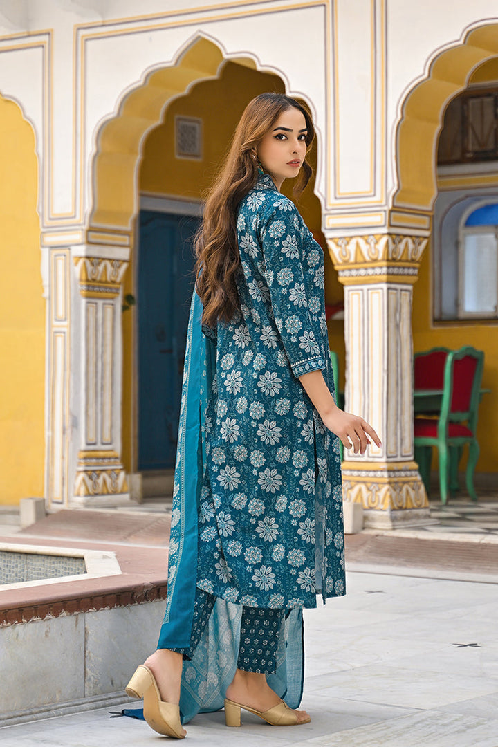 Blue-Rayon-Blend-Floral-Printed-Straight-3-Piece-Kurta-Set