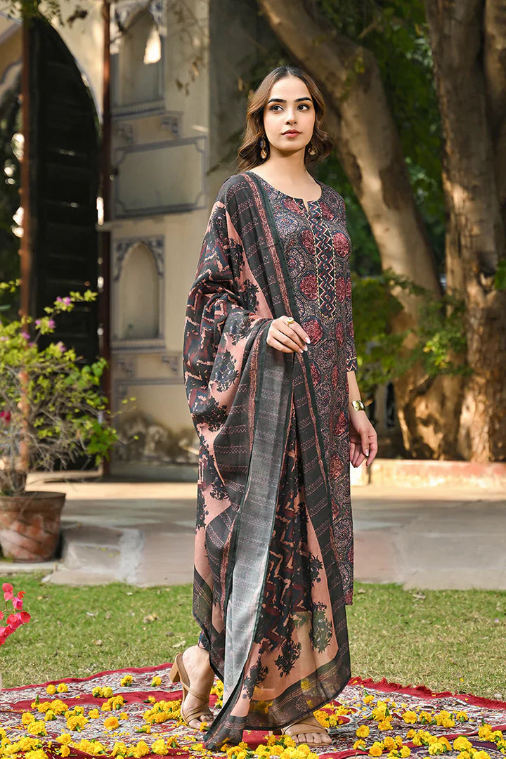 Multicolored Cotton Blend Floral Printed Straight Kurta Trousers With Dupatta