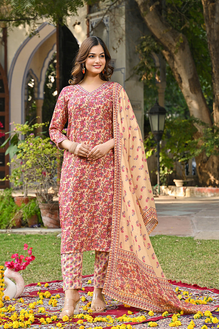 Cream-Rayon-Blend-Floral-Printed-Straight-3-Piece-Kurta-Set