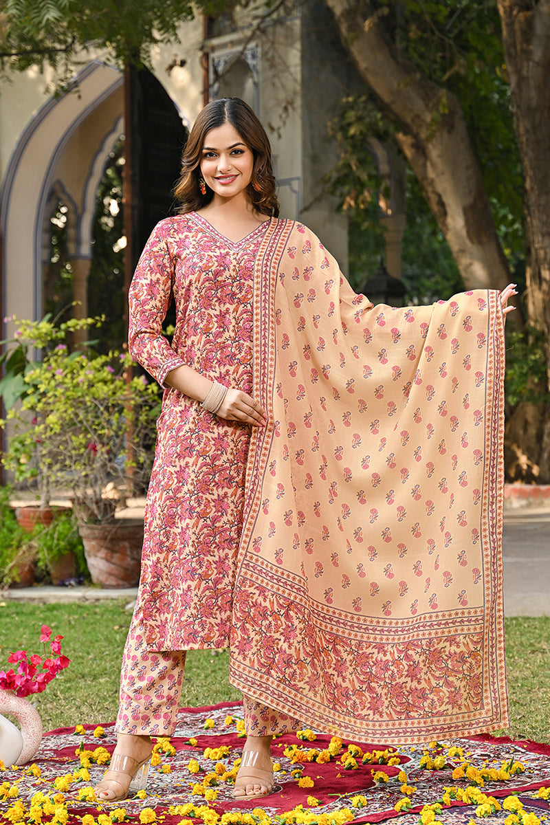 Cream-Rayon-Blend-Floral-Printed-Straight-3-Piece-Kurta-Set
