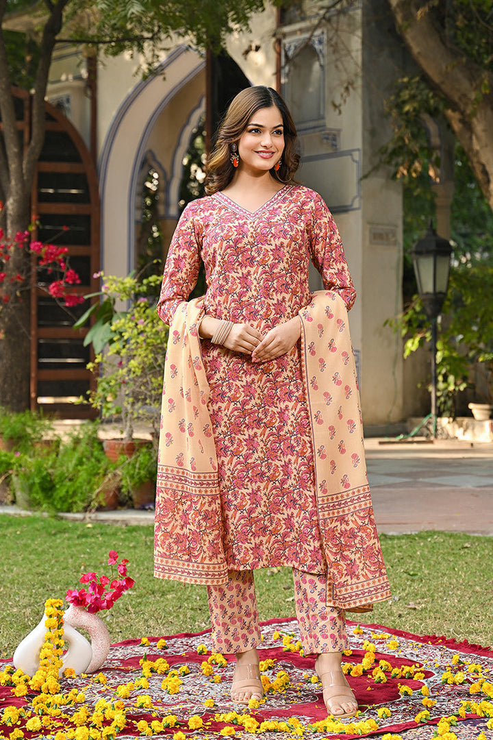 Pink-Rayon-Blend-Floral-Printed-Straight-3-Piece-Kurta-Set