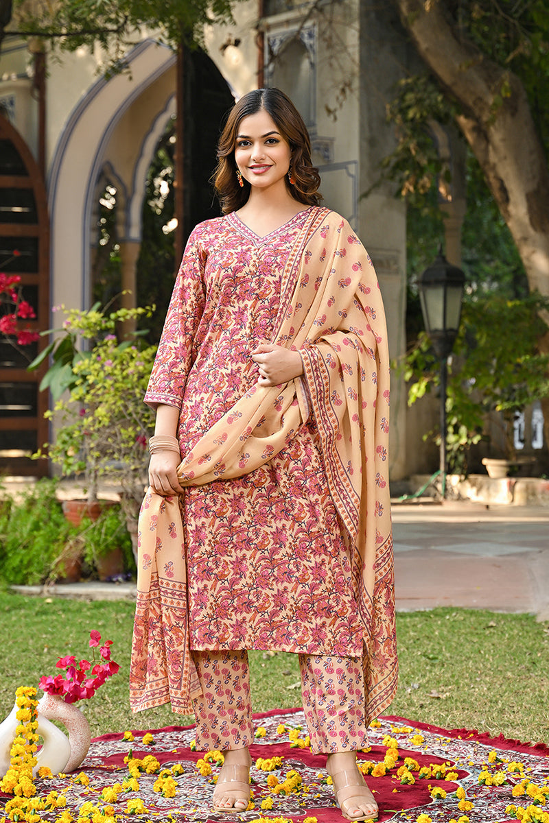 Pink-Rayon-Blend-Floral-Printed-Straight-3-Piece-Kurta-Set
