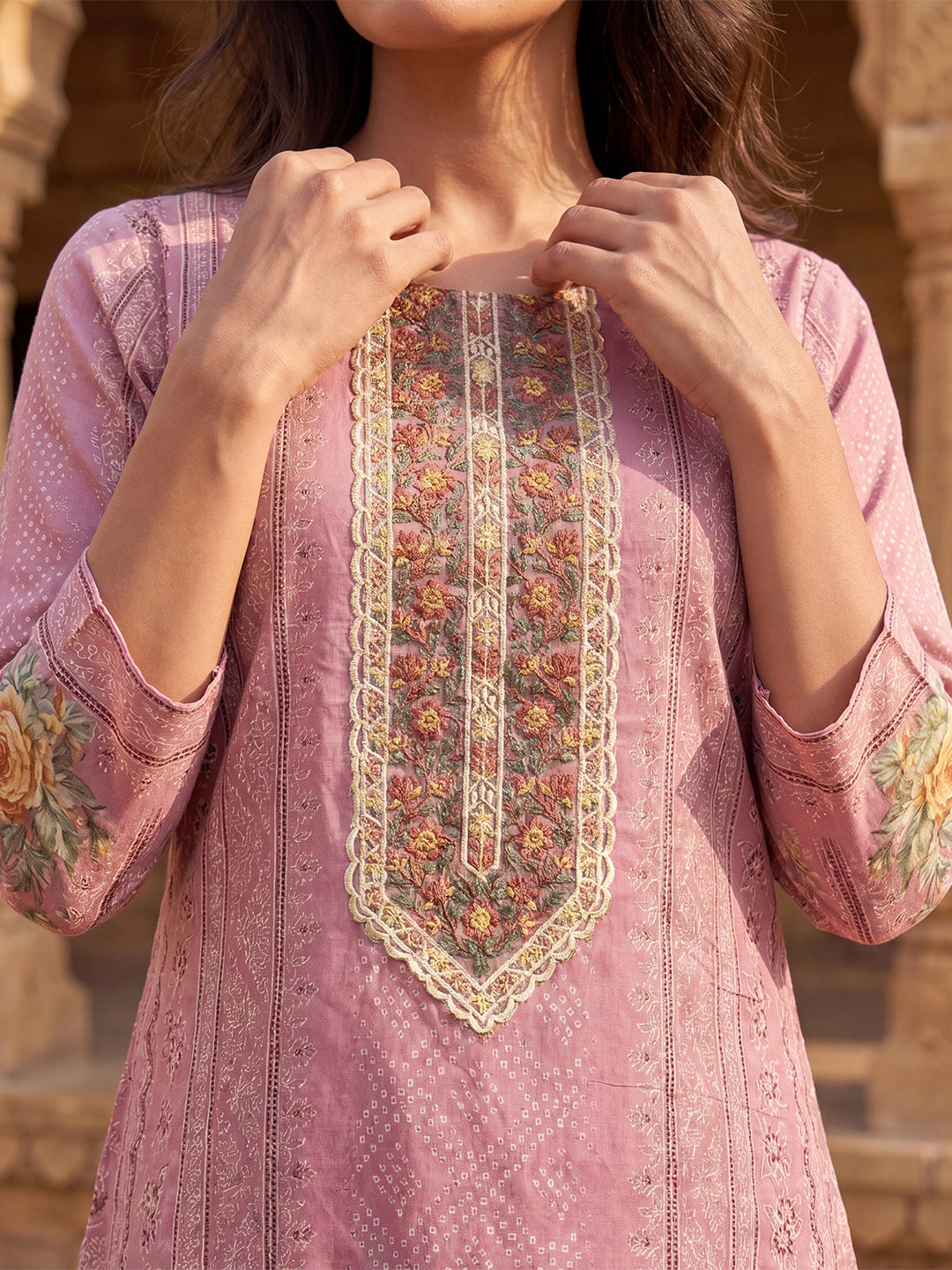 Pink Pure Cotton Ethnic Motifs Printed  Straight Kurta Sets