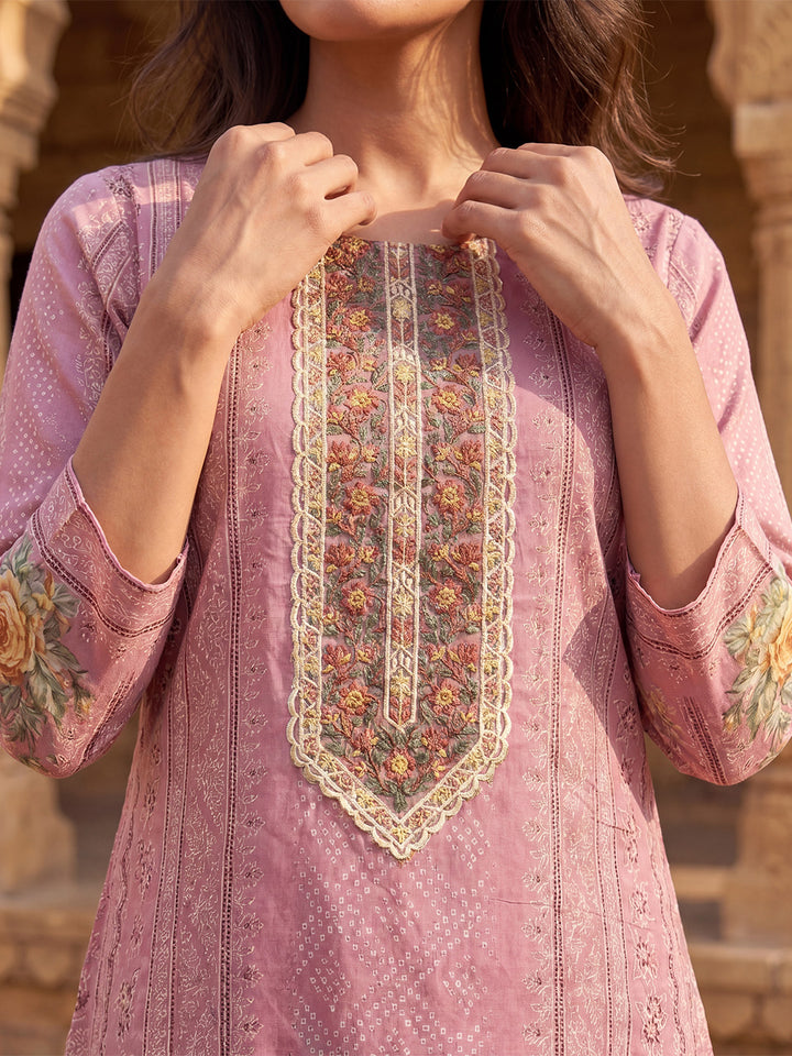 Pink Pure Cotton Ethnic Motifs Printed  Straight Kurta Sets