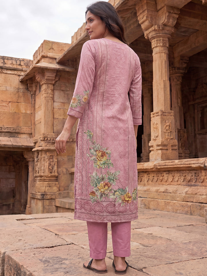 Pink Pure Cotton Ethnic Motifs Printed  Straight Kurta Sets