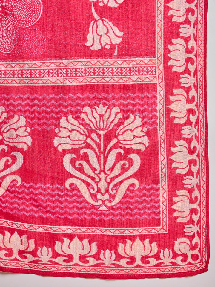 Pink  Floral Printed Straight Kurta Trouser With Dupatta