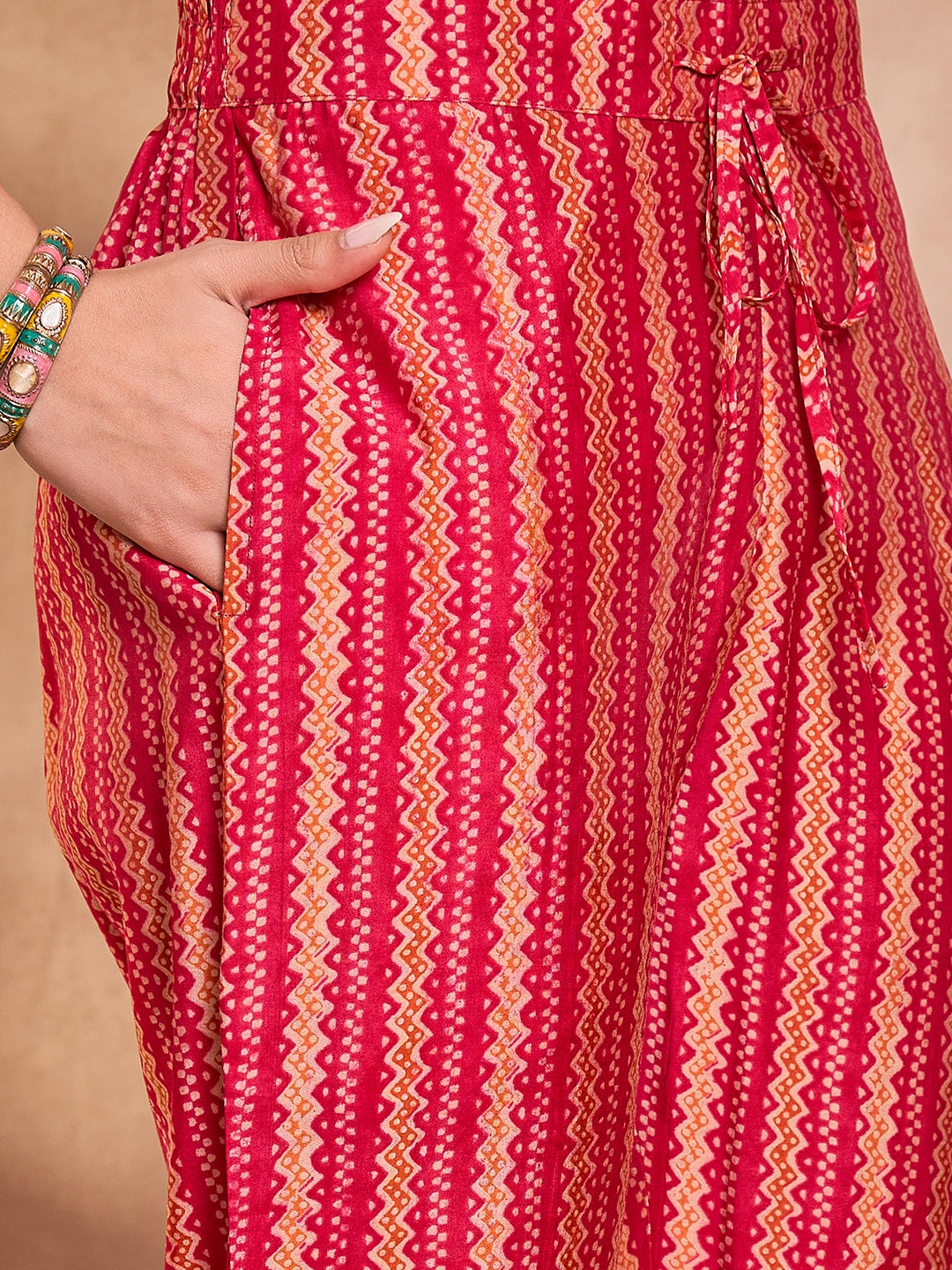 Pink Cotton Blend Abstract Printed Straight Kurta Trouser With Dupatta