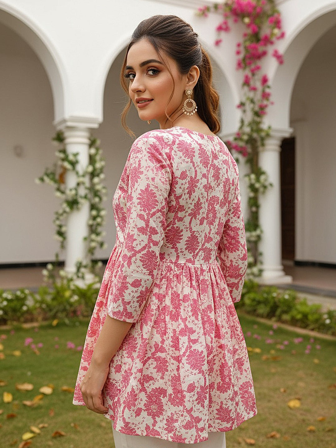 Cotton Blend Off White Floral Printed Top