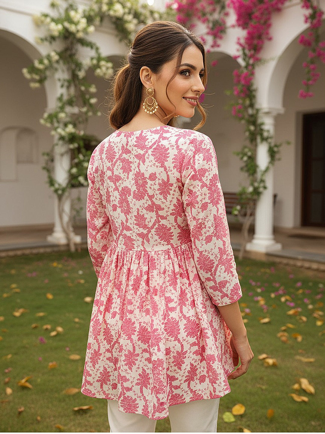 Cotton Blend Off White Floral Printed Top