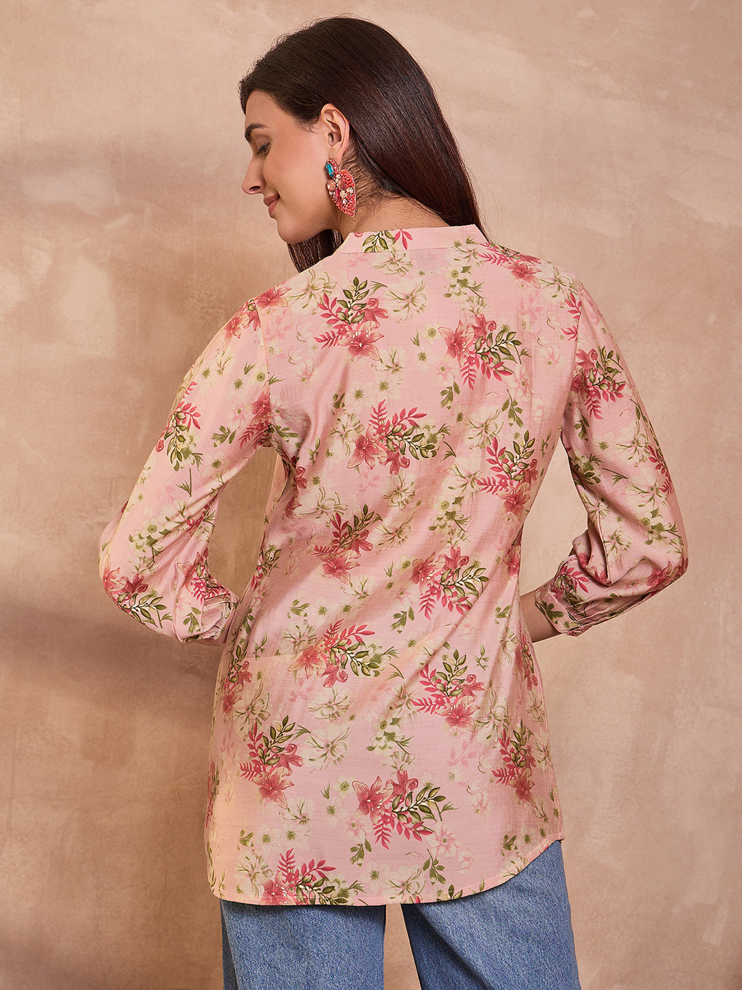 Pink Floral Printed Silk Blend Tops
