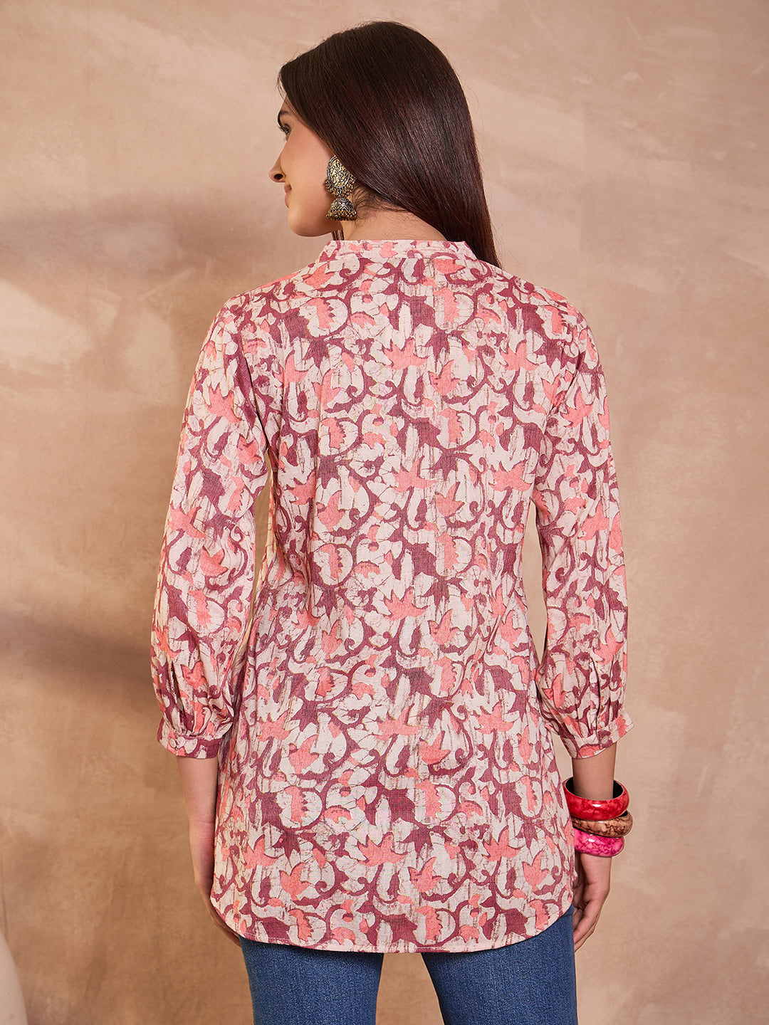 Cream Floral Printed Cotton Blend Tops