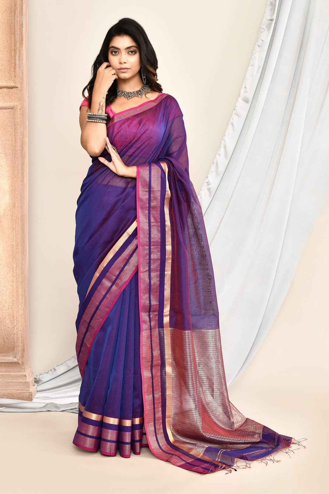 Violet-Maheshwari-Saree-Double-Border-Saree