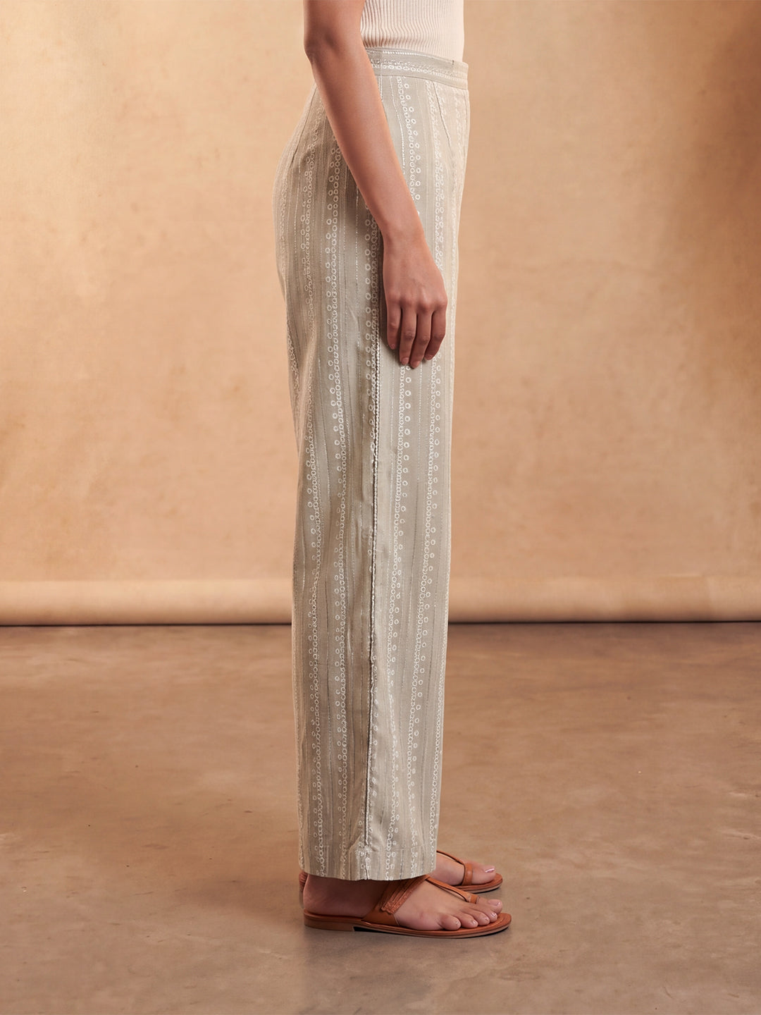 Beige Foil Solid Trouser