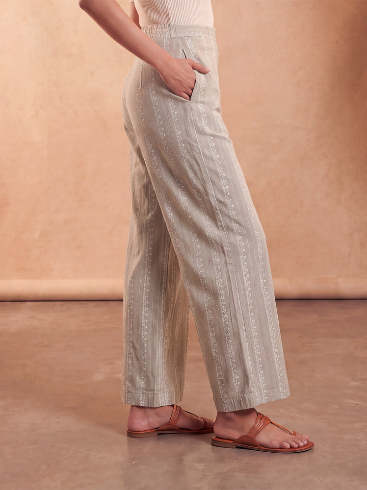 Beige Foil Solid Trouser
