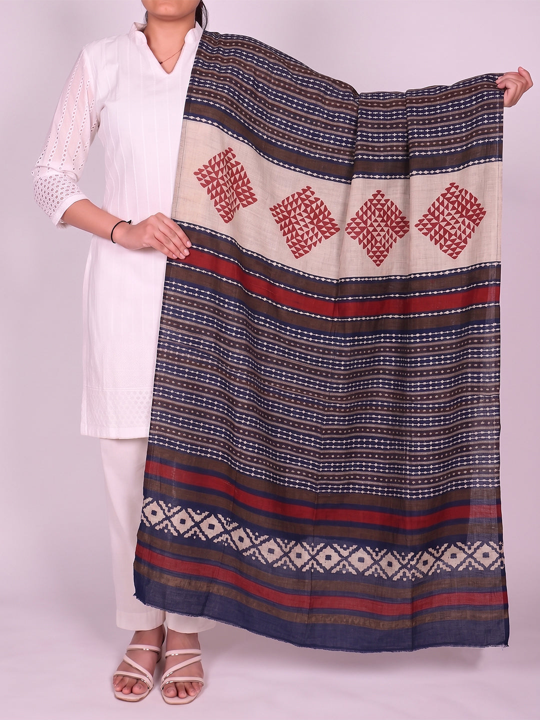 Blue Geometric Printed Dupatta