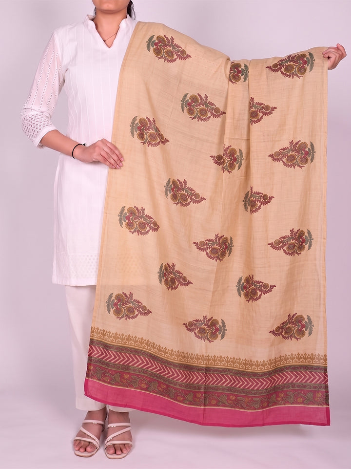 Beige Floral Printed Dupatta