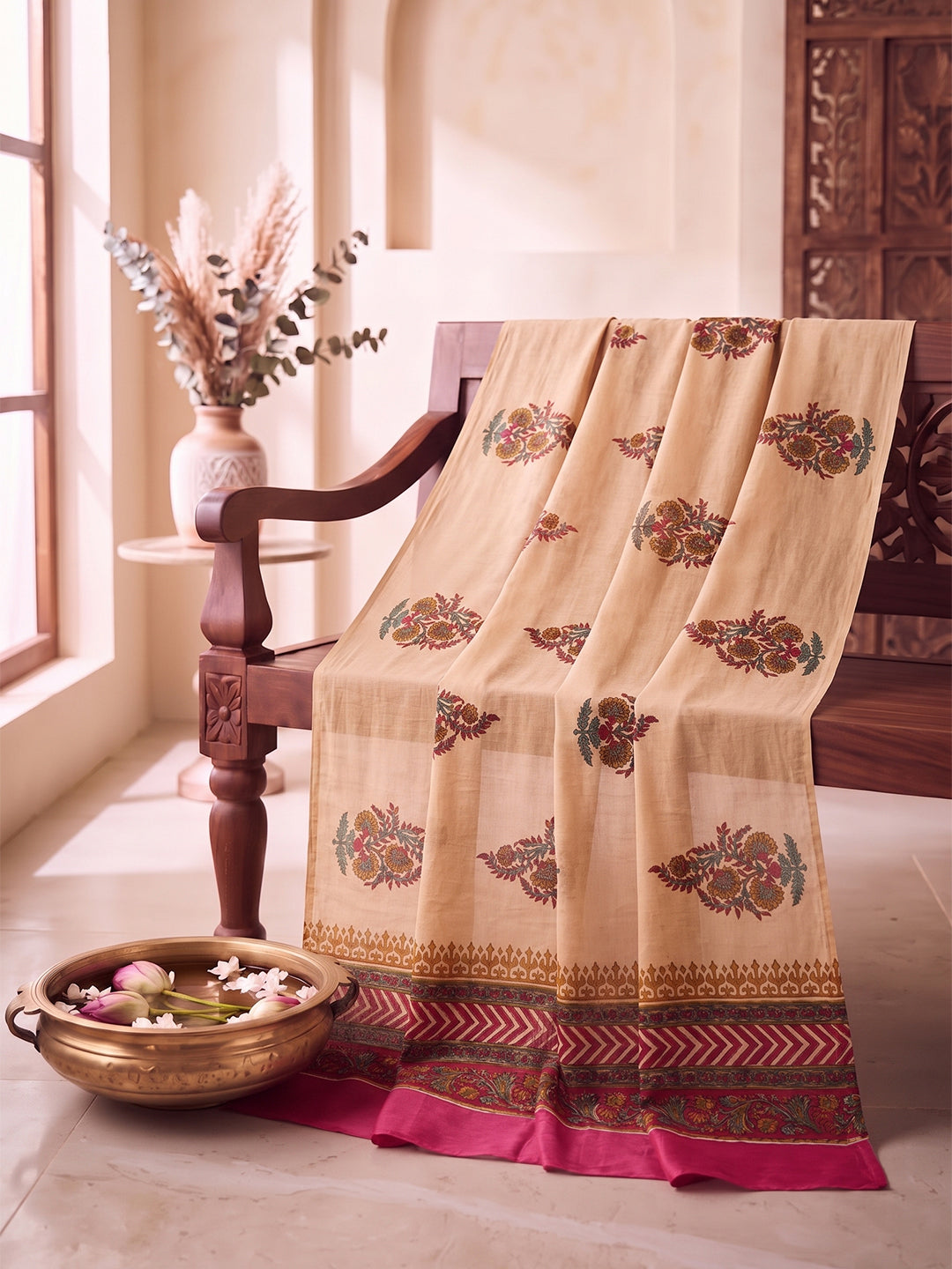 Beige Floral Printed Dupatta