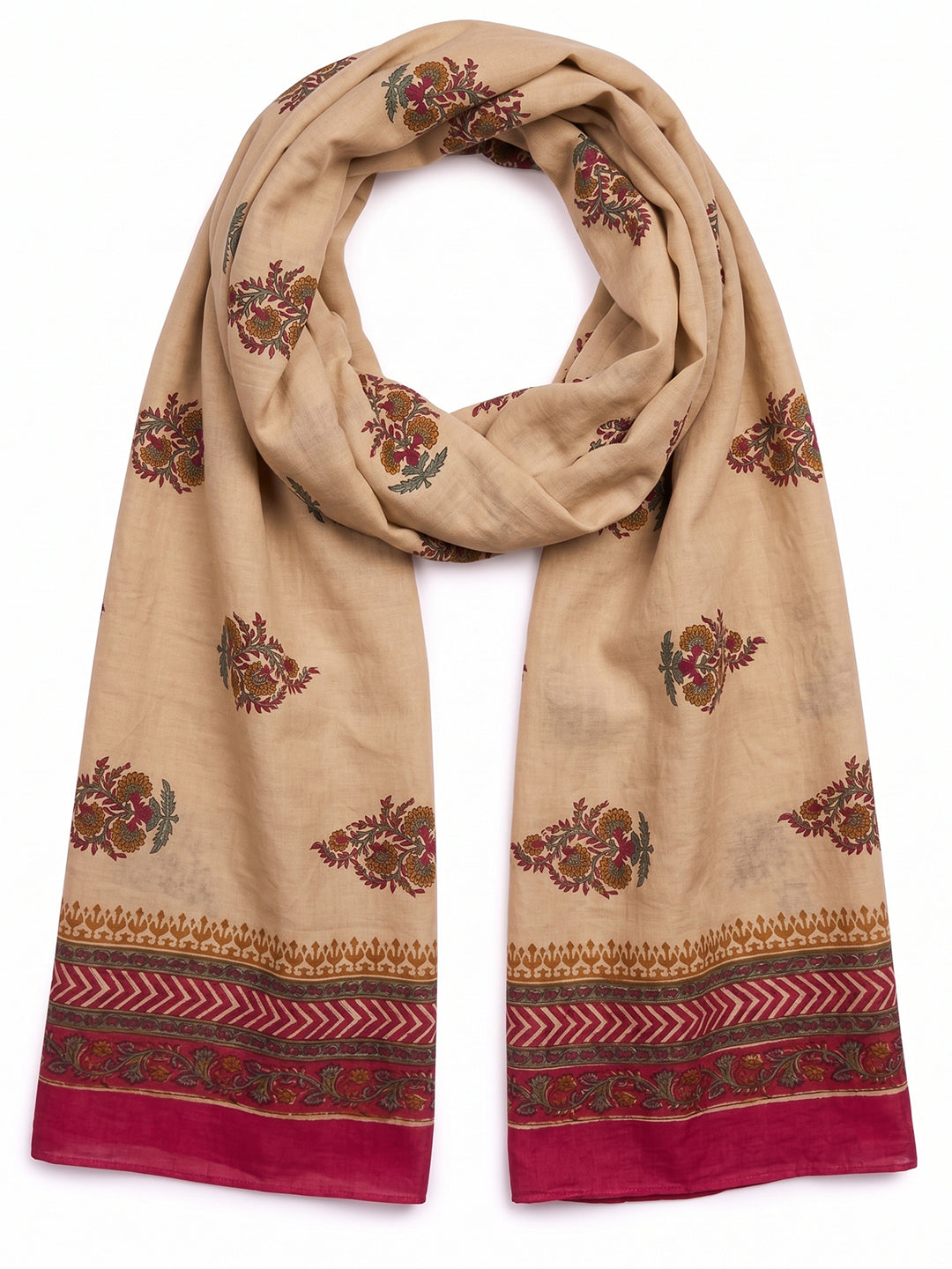 Beige Floral Printed Dupatta