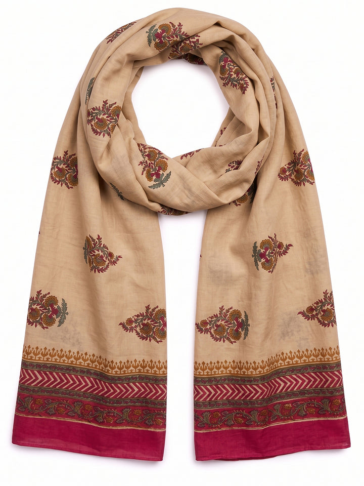 Beige Floral Printed Dupatta